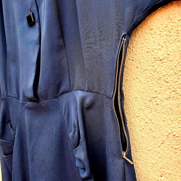 Vintage 1940s Navy Blue Rayon Wiggle Dress Curvy Hourglass 10 12 - Picture 5 of 12